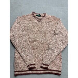 Vintage Polo Club Men's Large V-Neck Sweater Speckled Brown Marled Knit Wool